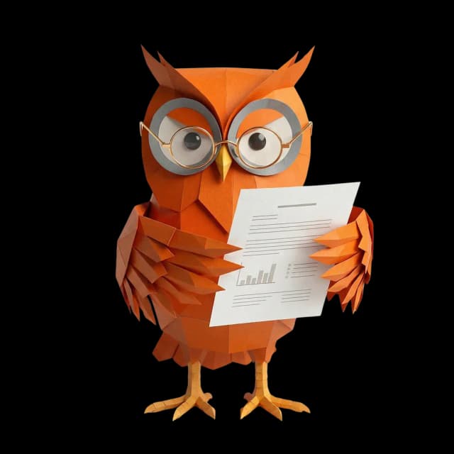 Mascotte van Oranje Uil — leest een document