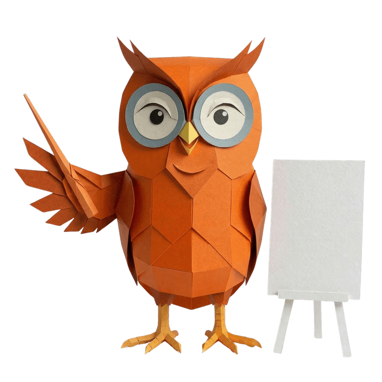 Mascotte van Oranje Uil — uitlegger met aanwijsstok