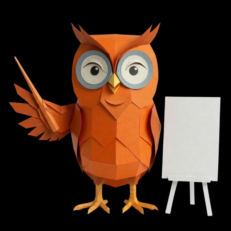 Mascotte van Oranje Uil — uitlegger met aanwijsstok