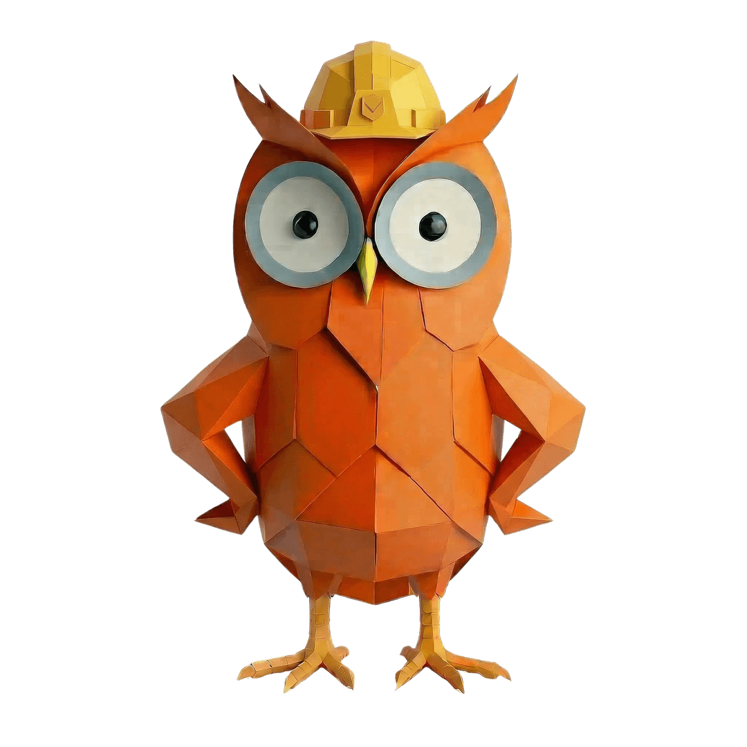 Mascotte met bouwhelm — werken bij Oranje Uil