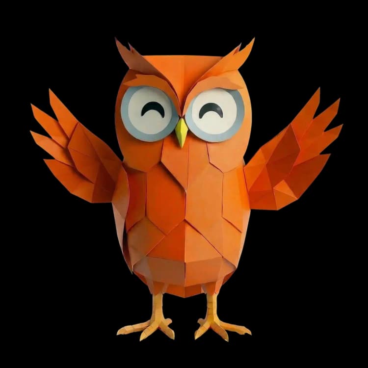 Oranje Uil mascotte zwaait hallo